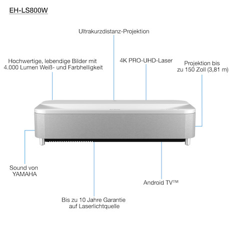 Epson EH-LS800W Heimkino Laser TV mit 4K HDR Auflösung und 4.000 ANSI-Lumen