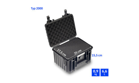 B&W Hartschalenkoffer Typ 2000 mit Würfelschaum, schwarz