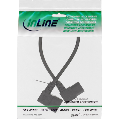 InLine Netzkabel Kaltgeräteverlängerung, C13 auf C14, 90° abgewinkelt, 0,5m