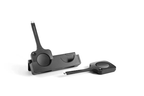 ClickShare Hub Pro modulares Videokonferenzraumsystem für Hybrid-Meetings mit zwei ClickShare Button