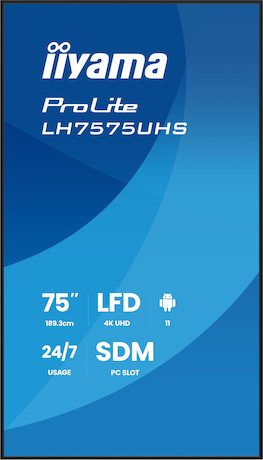 iiyama ProLite LH7575UHS-B2AG 75" 4K Digital Signage Display mit 24/7 Betriebszeit, Android OS, Sign