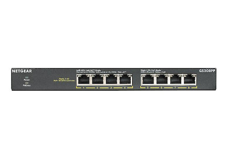 Netgear GS308PP Unmanaged PoE+ Essentials-Switch mit 8 Ports und PoE mit 8 Ports (83W)