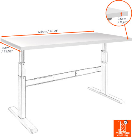 celexon Melamin-Tischplatte für Adjust-Schreibtisch - 125 x 75cm