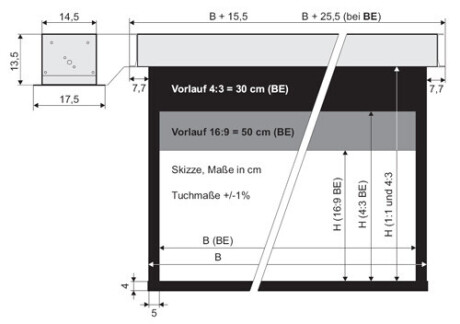 WS-S-Deckeneinbau Leinwand Motor 250 x 190 cm