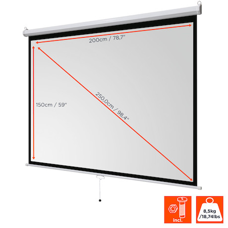 celexon basic line Rolloleinwand 200 x 150cm,Leinwand Format 16:9 , Heimkino Leinwand, Beamerleinwan