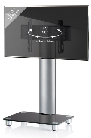 VCM TV Standfuß "Bilano" Silber, Schwarzglas inkl. Rollen