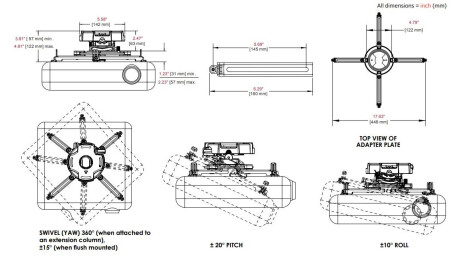 Peerless-AV PRG-UNV – Precision Projektorhalterung mit Spider® Universal-Adapterplatte für Projektor
