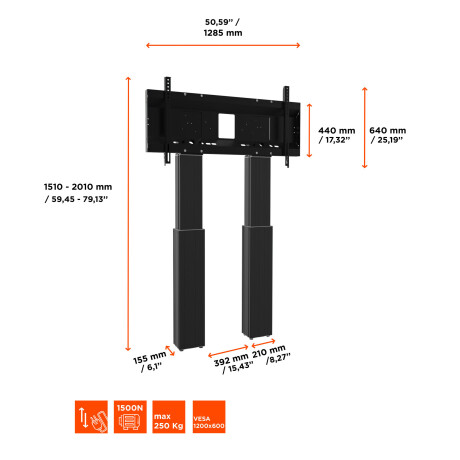 celexon Expert elektrisch höhenverstellbarer Display-Ständer Adjust-70120WB mit Wandbefestigung - 50