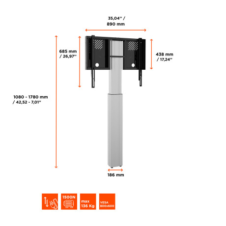 celexon Expert elektrisch höhenverstellbarer Display-Ständer Adjust-4286WS mit Wandbefestigung - 70c