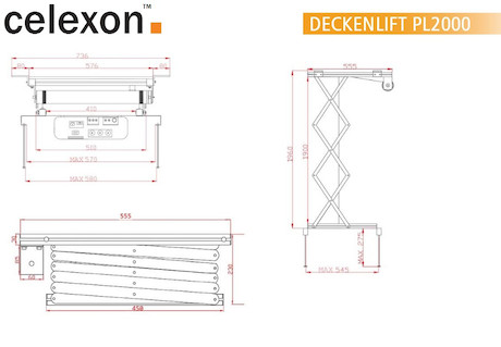celexon Beamer Deckenlift PL2000 - max. ausfahrbar bis 196 cm - 15kg Traglast - Demo
