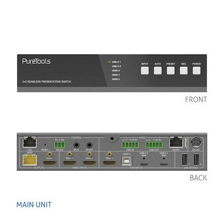 Purelink 18Gbps USB-C KVM-Switcher mit Dante und Multiview, 4K (60Hz 4:4:4) über USBC / HDMI+USB, in