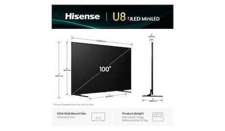 Hisense 100U8Q 100" ULED MiniLED Smart TV 4K 165 Hz