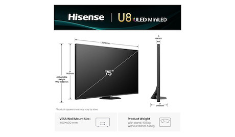 Hisense 75U8Q 75" ULED MiniLED Smart TV 4K 165 Hz