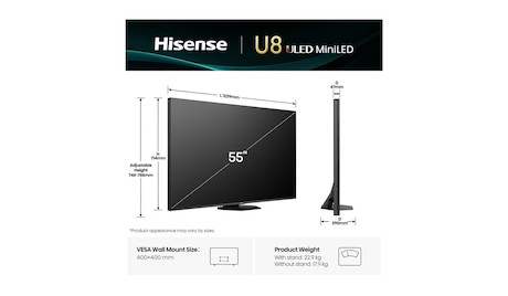 Hisense 55U8Q 55" ULED MiniLED Smart TV 4K 165 Hz
