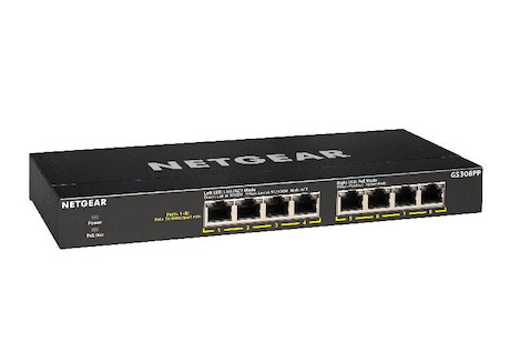 Netgear GS308PP Unmanaged PoE+ Essentials-Switch mit 8 Ports und PoE mit 8 Ports (83W)