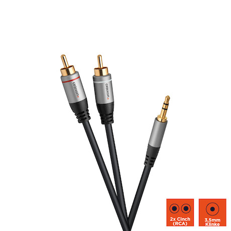 celexon 2x Cinch auf 3,5mm Stereo Klinke Audiokabel 1,0m - Professional Line