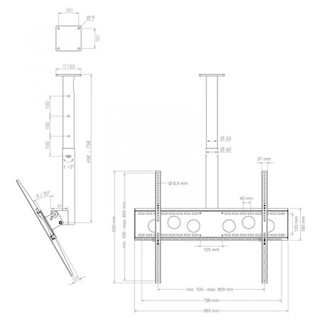 Hagor HA DH 400 - 700 L - Deckenhalterung für Einzeldisplay - 55-75" | max. VESA 800x600 | Länge 400