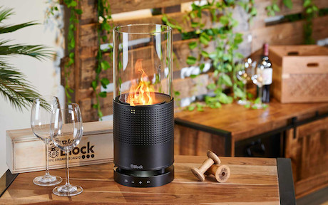 Block The Flame kabelloser Bluetooth-Lautsprecher mit Tischfeuer für gemütliches Ambiente in Schwarz