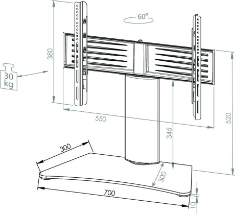 VCM TV Tisch - Standfuß "Windoxa Mini" Mattglas