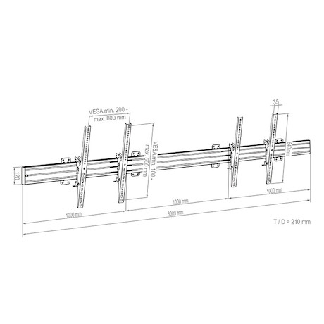 Hagor comPROnents® Menuboard Wandhalterung für 2 Displays 75-86" Landscape| max. VESA 800x600