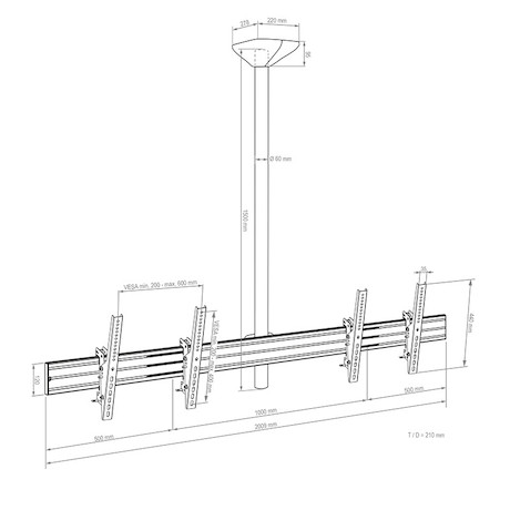 Hagor comPROnents® Menuboard Deckenhalterung für 2 Displays 46-65" Landscape|max. VESA 600x400