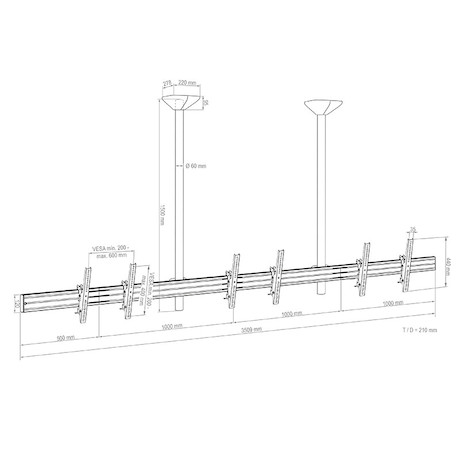 Hagor comPROnents® Menuboard Deckenhalterung für 3 Displays 46-65" Landscape| max. VESA 600x400