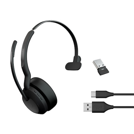 Jabra Evolve2 55 Link380a MS Mono – schnurloses Mono Headset mit USB-A zertifiziert für Microsoft Te