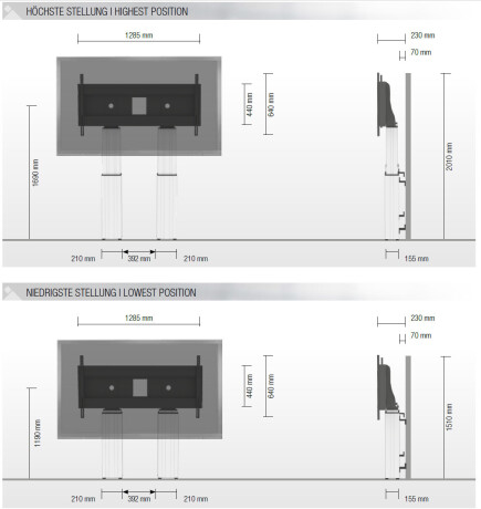 celexon Expert elektrisch höhenverstellbarer Display-Ständer Adjust-70120WB mit Wandbefestigung - 50
