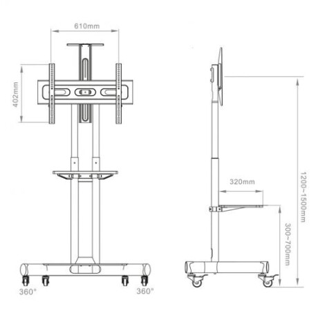 Hagor HP Twin Stand - mobiles Standsystem - 32-55" | max. VESA 600x400 | Traglast 50kg