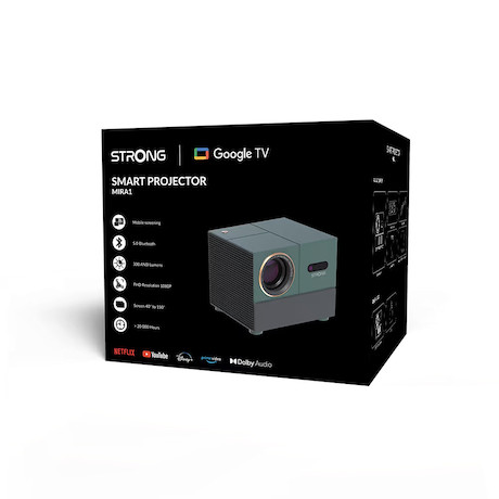 Strong MIRA1 FHD Streaming Projektor mit Smart TV und Google Assistant-Funktionen - Demoware Platin