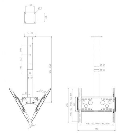 Hagor HA DH Duo S - Deckenhalterung Back-to-Back für Bildschirme - 32-50" | max. VESA 2x400x400 | Lä